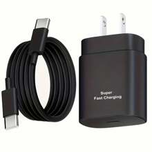 Set de 1-2 piezas Adaptador de carga rápida USB-C de 25W con cable de carga USB-C a USB-C de 3.3ft/100cm, compatible con Samsung Galaxy S25/S24/S23/S22 y compatible con 16, 15 Pro Max Plus Juego de carga - Tipo de Enchufe A USA (110-127V) - Ver 2