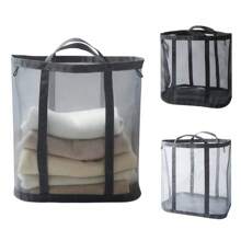 1pc Large Capacity Nylon Mesh Laundry Basket With Sturdy Handles - Breathable, Collapsible Dirty Clothes Storage Box For Bedroom, Bathroom, Dormitory - Classic Black Rectangular Basket, Laundry Hamper