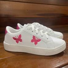 NEW COMFORTABLE BUTTERFLY CASUAL WOMEN'S TENNIS SHOES - WHITE/PINK - View 2