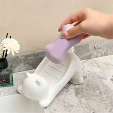 1pc Cat-Shaped Plastic Soap Dish, Oval Tabletop Decor Soap Drain Holder For Bathroom Sink, Multipurpose Soap Storage Rack, Ideal Gift For Soap Storage