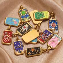 1 pieza Colgante de tarjeta de tarot con estrella y luna de acero inoxidable, accesorio de joyería para collar y pendientes DIY, para uso diario - colgante - Ver 5