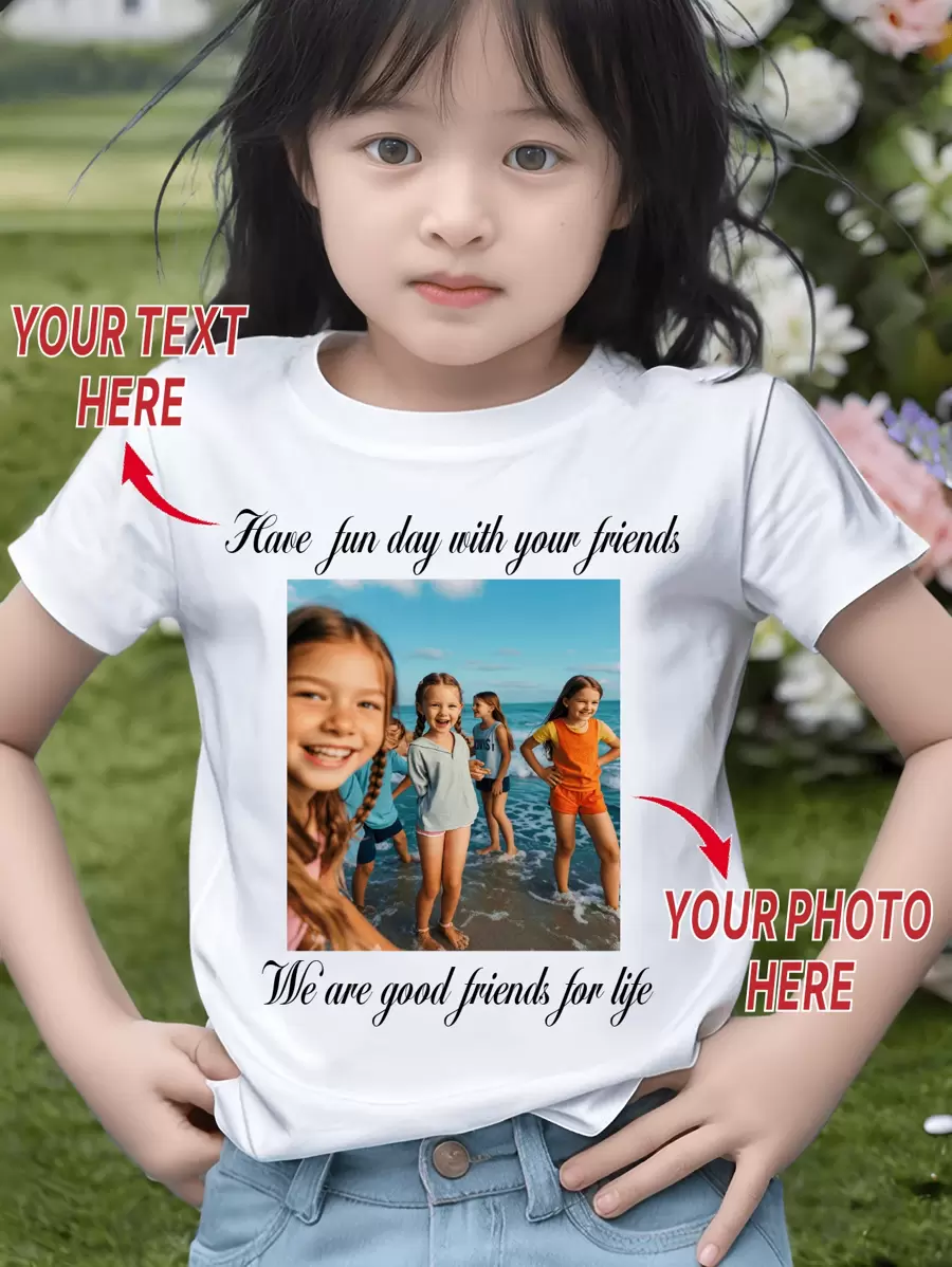 Desain Kustom yang Dipersonalisasi, Teks Kustom, Foto Anak/Hewan Peliharaan/Pemandangan Kustom, Pola Ulang Tahun/Liburan, Seragam Tim/Luar Ruangan/Kelas, Kaos Lengan Pendek Kerah Bulat untuk Anak Perempuan, Hadiah Musiman, Hadiah Ulang Tahun, Kaos Budaya - Putih - View 1