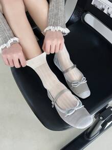 1/3/6双薄款女士中长袜。透气袜子。透明长筒袜。纯色女士袜子，秋季 - 彩色 - 查看 8