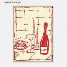 1 件印刷复古红色手绘用餐与葡萄酒和螃蟹欢呼现代美食艺术粉色厨房装饰客厅卧室家居装饰现代简约抽象食物厨房海报酒吧墙壁艺术装饰无框架 - 彩色 - 查看 12