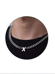1pc Stainless Steel 26 Letter Fashion Pendant Necklace, Suitable For Daily Wear, Gift For Boyfriend/Girlfriend, Couples