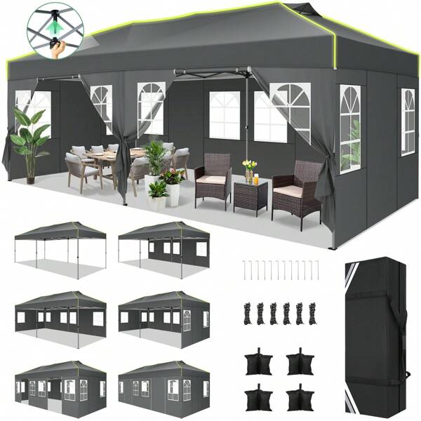 COBIZI Faltpavillon 3x6 Pavillon wasserdicht Winterfest, EIN-Tasten-Zentralverriegelung Partyzelt Faltbar Anti-UV mit Fluoreszierenden Streifen, 6 Seitenwänden, Gartenpavillon für Hochzeiten, Freien