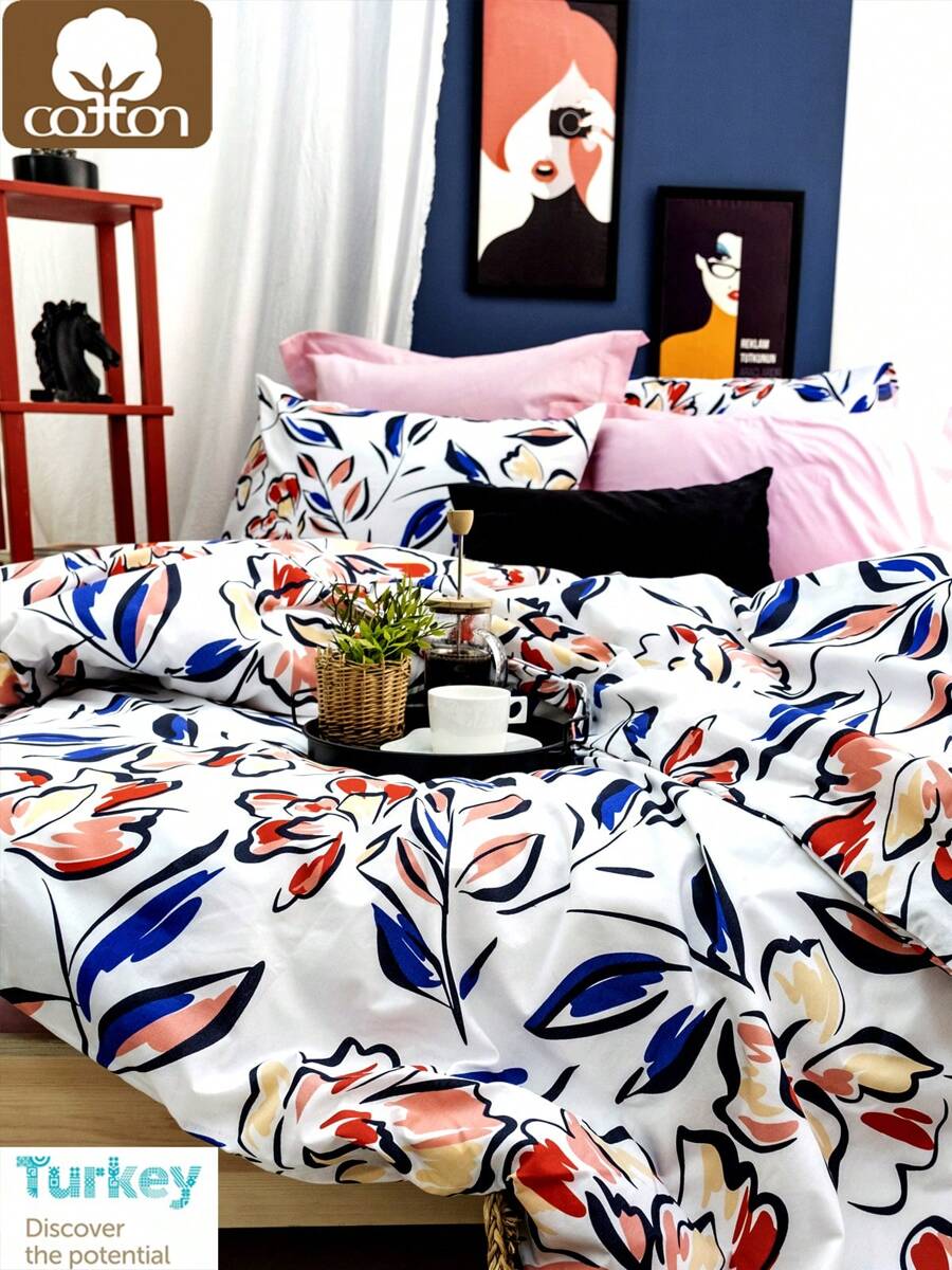 CAQQA 2/3 Piece Cotton Woven Duvet Cover Set | Duvet Cover And Pillow Case, Modern Bedding For Bedroom - Pink - View 1