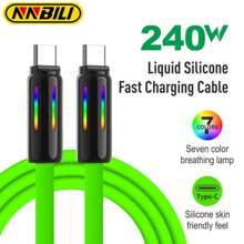 kamyuurs Kamyuurs With LED Light USB C To USB C Cable 240W (Compatible100w, 85w, 60w, 45w)Silicone C-C Charging Cable, Compatible With IPhone 15 16 Compatible With Huawei Compatible With Samsung Compatible With Xiaomi Series Fast Charging Seven Color Breathing Light(Attention: The Charging Light Interface Has A Light, Not A Seven Color Data Cable)