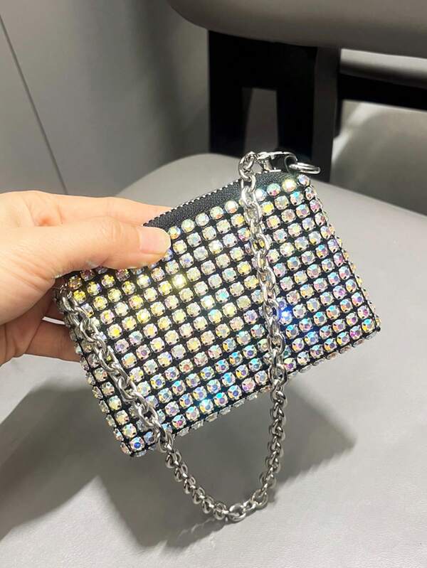Dancing Engine Sparkling Rhinestone Handmade Hard Case Short Chain Clutch Pouch For Women Wallet Mini Wallet Purse Wallet Wristlet Wallet Coin Wallet