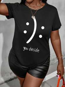 Camiseta con cara feliz o triste graciosa - Negro - Ver 3