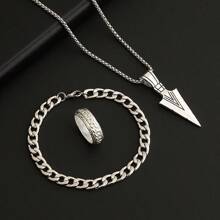 3pcs Punk Rock Hiphop Party Accessories Arrow Necklace, Bracelet And Ring Set For Men