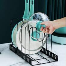 1pc Multi-Functional Kitchen Storage Rack, Adjustable Pot Lid Holder, Metal Non-Slip Cookware Storage Organizer, Wall-Mounted No-Drill