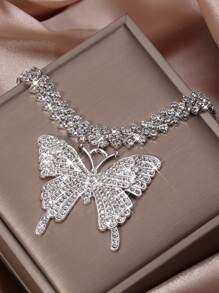 1 件全水钻镶嵌大蝴蝶脚链，适合派对、生日、婚礼、女士佩戴 - 銀色 - 查看 2