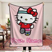 1pc Personalized  Fleece Blanket, Cute  Cartoon Pattern Soft & Warm Flannel Blanket, Comfortable And Suitable For Bed, Sofa, Chair, All Seasons - Pink - View 5
