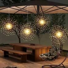 4Pcs 400LEDs Solar Starburst Sphere Lights, Firework Lights 8 Modes Hanging Fairy Light, Dimmable & Copper Wire Fairy Lights For Patio Parties, Tents, Christmas - trắng - Xem 2