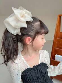 1 件女童新款米色多层雪纺超大蝴蝶结发夹，适合花童、度假或春夏季日常佩戴 - 米色 - 查看 3