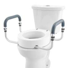 Raised Toilet Seat, 3.5"-5" Height Raised, 300/350 Lbs Weight Capacity, 19.1" - 25.2" Adjustable Width, For Standard Round Toilet, Aluminum Handrail, With EVA Armrest Padding, For Elderly, Handicap, Patient, Pregnant, Medical Bathroom Decor Summer