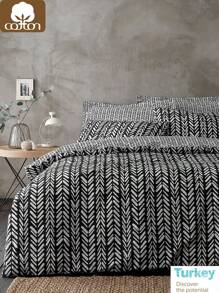 CAQQA 2/3 件套棉质编织羽绒被套 | 羽绒被套和枕套，现代卧室床上用品 - 黑色 - 查看 1