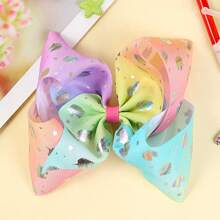 1 件女孩可爱独角兽彩虹纯色罗纹 6.5 英寸大蝴蝶结发夹，日常佩戴 - 彩色 - 查看 14