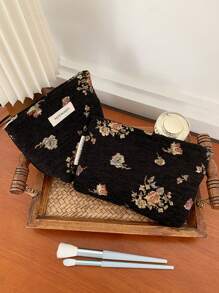 1 Pieza/Set Bolsa de maquillaje con estilo floral multifuncional para almacenamiento de cosméticos, cuidado de la piel, crema de manos, aceite labial, esmalte de uñas, monedas, toallas sanitarias, pequeños artículos, con cierre de cremallera, estilo retro. Bolsa de maquillaje, estuche de maquillaje, neceser de viaje, organizador de cosméticos, regalo para buenos amigos, regalo del día de la madre, regalo de boda para dama de honor