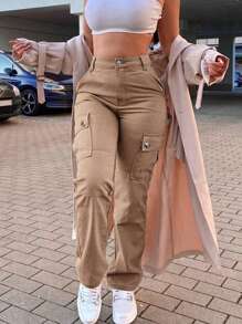NVFelix 女士侧翻口袋工装裤，多口袋设计，户外休闲风格，适合冬季，卡其色，感恩节、新年、春季皆宜 - 卡其色 - 查看 5