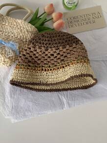 1 件女士手工编织镂空草帽，夏季防晒海滩度假遮阳帽，透气渔夫帽，修饰脸型 - 草編漁夫帽 - 查看 16