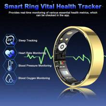 Smart Ring Health Tracker, Bluetooth Connection Vital Health Ring For Women Men, IP68 Waterproof Fitness Ring With Gesture Control, Tracks Heart Rate/Blood Pressure/SpO2/Sleep/Steps/Sports Activities - 金色 - 查看 5