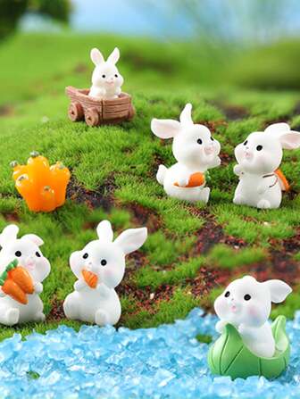 Wielkanocny mikro krajobraz słodkie kreskówki marchewka królik ozdoby, żywica królik ręcznie robione miniaturowe dekoracje ogrodowe, nadaje się do wielkanocnej dekoracji pulpitu, wielkanocna atmosfera imprezy, miniaturowe ozdoby prezenty, produkcja mikro krajobrazu