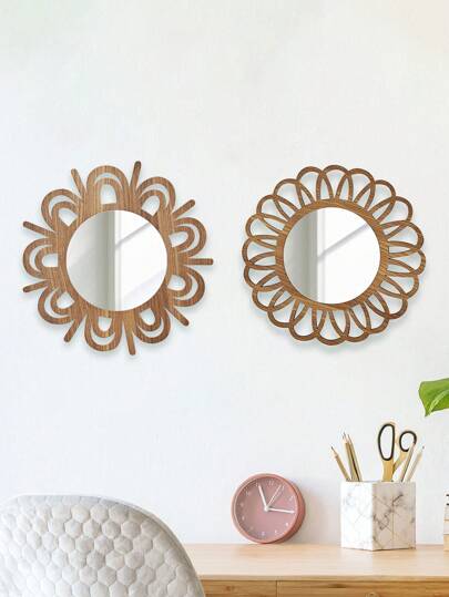 1/2st charmiga vintage runda väggdekorationsspeglar, solrosformad träinramad hängspegel för vardagsrum, sovrum, matsal, badrum, unik dekorativ spegel, storlek 22,5 cm/8,6 tum, speciell födelsedag, semester, examenspresent
