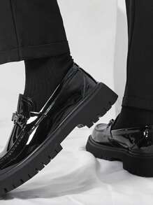 男士时尚厚底休闲派对乐福鞋，适合青少年夏季休闲或户外运动或度假旅行或毕业礼物或生日礼服配饰 - 漆皮款 - 查看 10