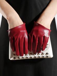 1 Pair Women's Fashionable Solid Color Sexy Punk Rock Style PU Gloves, Suitable For Party, Motorcycle Riding, Banquets - A - View 5