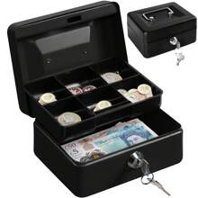 1 pièce Boîte à monnaie compacte en métal avec serrure à combinaison, boîte de  de 6 pouces avec plateau à monnaie, finition noire brillante, parfaite pour les détaillants, usage personnel, bureau à domicile et stockage sécurisé, 15 x 12 x 9 cm