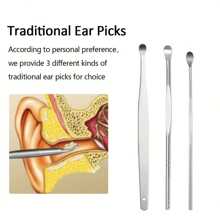 6pcs Stainless Steel Ear Cleaning Tools Set, Spiral Shaped Scoop Design With Keychain, Battery-Free, Odorless, Suitable For Household And Personal Care