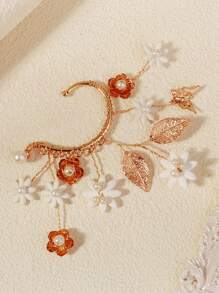 1 Golden Ear Clip Butterfly Ear Clip Bridal Headpiece Retro Female Hair Accessories Antique Style High End Wedding Ear Hanging