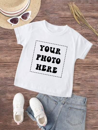Customized Photo/Artwork Printed Short Sleeve Round Neck T-Shirts For Girls, Personalized Young Girl' Tees For Birthday, Holiday, Team/Group Uniforms, Perfect Gift,Chic Autumn,Kids,Customized Girls Activewear