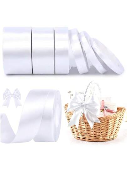22Meters 6mm 1cm 1.5cm 2cm 2.5cm 4cm White Solid Satin Ribbon, 25 Yards Craft Fabric Ribbon For Gift Wrapping Floral Bouquets Wedding Party Decoration