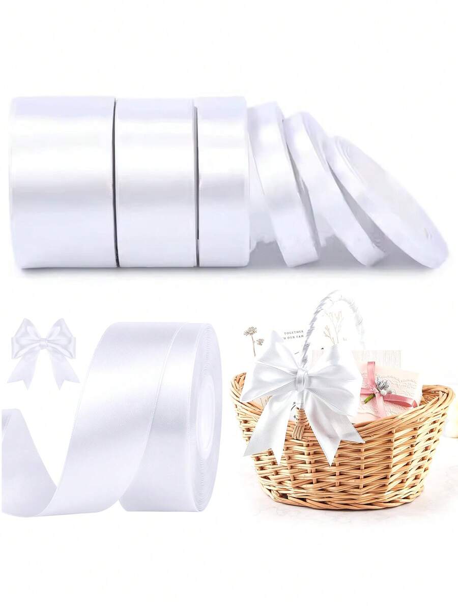 22Meters 6mm 1cm 1.5cm 2cm 2.5cm 4cm White Solid Satin Ribbon, 25 Yards Craft Fabric Ribbon For Gift Wrapping Floral Bouquets Wedding Party Decoration - Multicolor - View 1