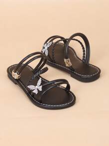 Children's Fashion Floral Slip-On Open Toe Flat Sandals, Summer - Black - View 5