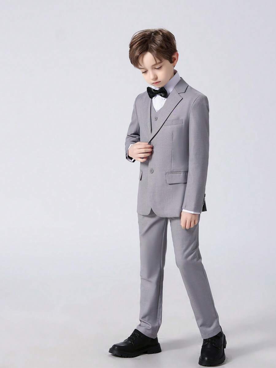 Boys Suits 3-Pieces Suit Set Toddler Tuxedos Dresswear Ring Bearer Outfit Wedding Blazer Vest Pants Formal Suits For Kids Light Grey Size 3-10Y