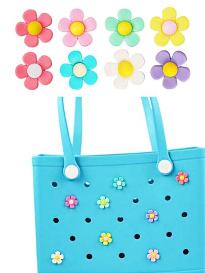 16PCS/8PCS/4PCS/1PC Flower DIY Bag Decoration, Bag Accessories, Suitable For Bogg Bags, Beach Totes, Sandals, Rainbow Flower Decor Accessories. These Charming Embellishments Infuse Your Bogg Bags With Personalized Style And Vibrant Colors. Easily Identify Your Bag With These Unique, Eye-Catching Accessories To Showcase Your Bag Personalized.