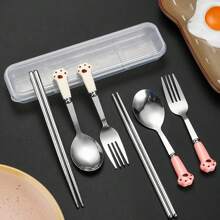 Juego de 3 piezas de vajilla infantil: cuchara, tenedor y palillos, de acero inoxidable 304, cubiertos lindos para postre, juego portátil de cubiertos de alimentación para bebé