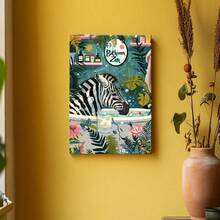 1pc Framed Canvas Wall Art Poster Abstract Digital Realism A Zebra Is Taking A Bath In A Tub Wall Art For Living Room Bedroom Bathroom Kitchen Apartment Hotel, Artful Home Decoration - Framed, Vertical - Framed Canvas - View 6