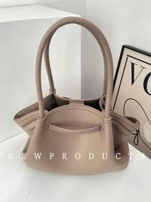 1pc Solid Color PU Leather Shoulder Bag For Women, Vintage Fashion Large Capacity Handbag With Double Handles And Snap Closure, Suitable For Travel, Shopping, Dating, Gift For Ladies, Fit For Teenagers, College Girls, Office Workers, Suitable For Office, School, Work, Business, Commute, Outdoor, Travel, Outing - Khaki - View 7