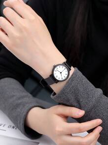 1 pieza Reloj de hombre con correa de silicona y esfera redonda, de cuarzo, adecuado para uso diario o fiestas, también se puede usar como regalo para parejas