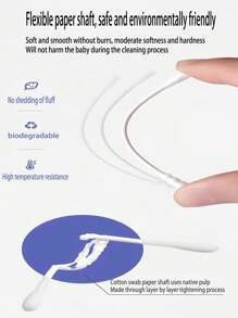 200pcs Clean Swabs, Suitable For Newborns, Infants And Children, For Babies - White English - View 9