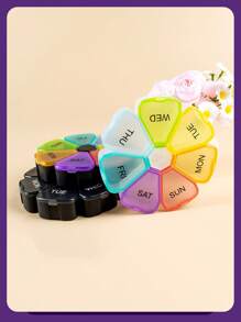 1pc Weekly 7-Compartment Petal Pill Box Sub-Packaging Box, 7-Day Flower-Shaped Sub-Compartment Capsule Pill Box Portable Carry-On 7-Compartment Small Pill Box Medicine Sub-Packaging Box, Portable Button 7-Day Pill Storage Box Iridescent Color Portable Pill Box Sorting Storage Box Plastic Box 7-Compartment Petal Box, Large-Capacity Fish Oil/Pill Storage - Multicolor - View 4