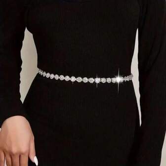 Rhinestone Studded Waist Chain, Fashionable Metal Chain Belt For Suit Dresses Summer