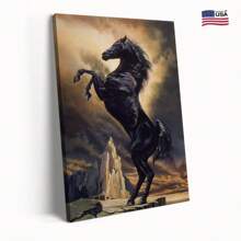 Black Stallion Horse Painting Vintage Animal Poster Unique Modern Canvas Wall Painting Simple Aesthetic Decoration Bedroom Kitchen College Style Dormitory Home Decorations With Frame Can Be Hung Directly - Multicolor - View 1