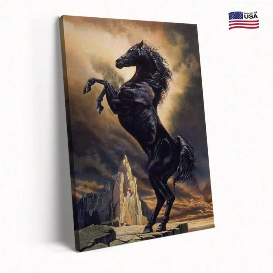 Black Stallion Horse Painting Vintage Animal Poster Unique Modern Canvas Wall Painting Simple Aesthetic Decoration Bedroom Kitchen College Style Dormitory Home Decorations With Frame Can Be Hung Directly - Multicolor - View 1
