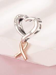 1pc Fashionable Heart-Shaped Ribbon Engraved With "Faith Hope", Caring Women's Breast Cancer Awareness Ribbon Pendant, Mother's Day/Easter Gift - Silver - View 3